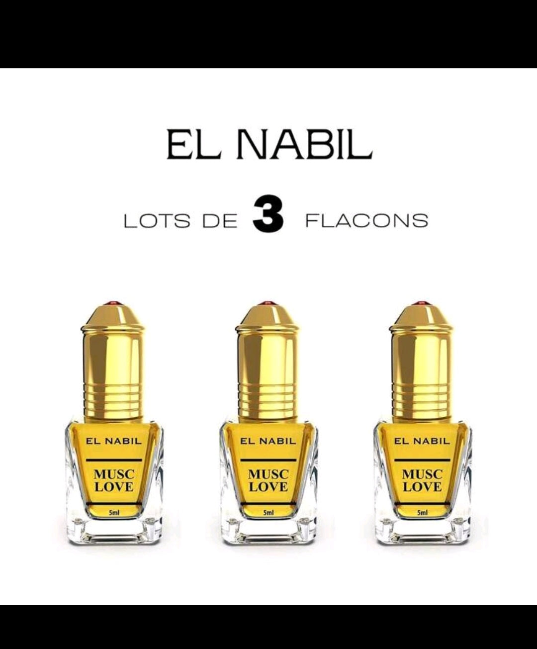 EL NABIL Lot 3 de Musc Love 5ML Extrait de parfum sans alcool