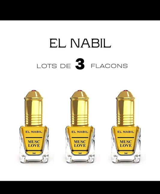 EL NABIL Lot 3 de Musc Love 5ML Extrait de parfum sans alcool